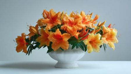 Bouquet of orange alstroemeria flowers in a vaseの素材
