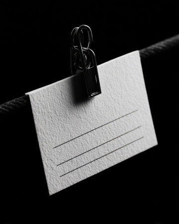 close up of a note paper attached to a clothesline with black backgroundの素材