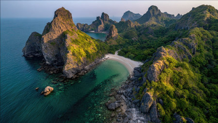 Aerial view of the beautiful island of Phi Phi Don in Thailandの素材