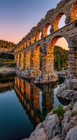 Pont du Gard is a Roman aqueduct in southern France.の素材