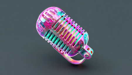 Retro microphone on a gray background. 3d render illustration.の素材