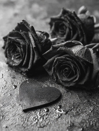 Black roses on a black background. Black and white image. Toned.の素材