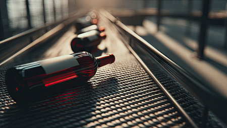 Bottles of red wine on escalator. 3d rendering.の素材
