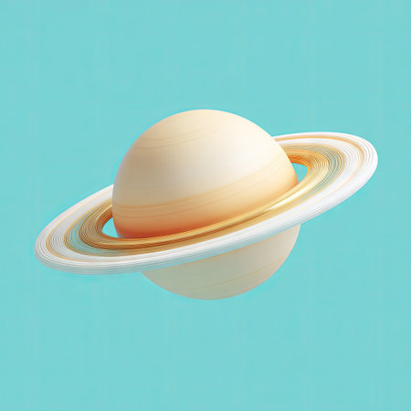 Saturn in the solar system on a blue background. Vector illustration.の素材