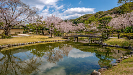 Beautiful cherry blossom garden in spring time at Kyoto, Japanの素材