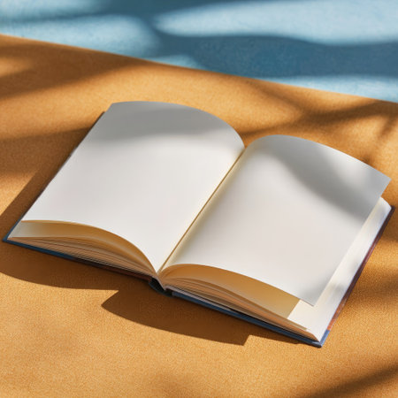 Open book with blank pages on yellow background. Mock up, 3D renderingの素材