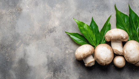 Vintage black vases with green leaves on rustic wooden tableの素材