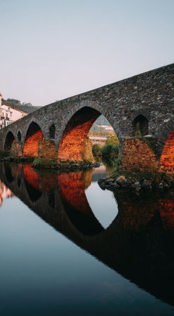 Old stone bridge over the river. Tuscany, Italy.の素材