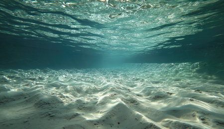 Underwater view of a sandy beach at low tide in the Caribbeanの素材