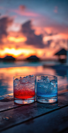 Cocktail on the beach in Maldives at sunset time.の素材