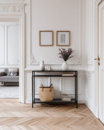 interior of classic apartment, living room with fireplace and stylish furnitureの素材