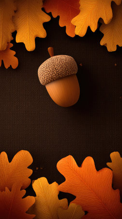 Autumn background with acorn and oak leaves. Vector illustration.の素材