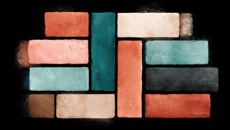 Multi-colored bricks on a black background. Watercolor illustration.の素材