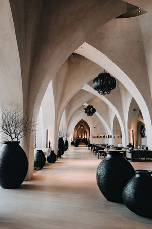 Interior of a church with columns and arches. Interior designの素材