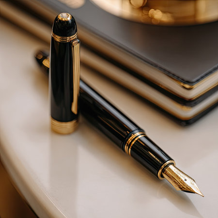 fountain pen on a white table. close-up. selective focusの素材