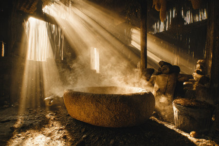 Traditional stone washbasin in a Buddhist temple in Bali, Indonesiaの素材