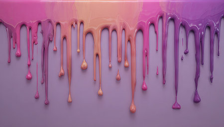 Colorful paint dripping on a purple background. 3D Renderingの素材