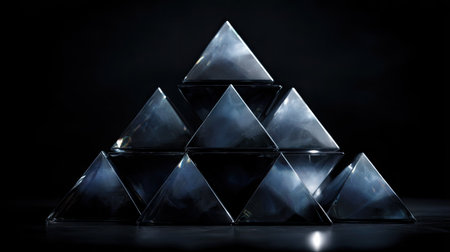 Pyramid of glass cubes on a black background. 3d renderingの素材