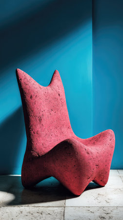 Abstract scene with a red star on the floor and blue wall backgroundの素材