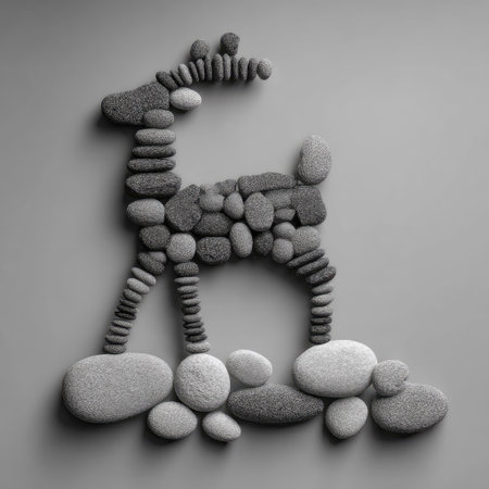 giraffe made of stones on gray background. 3d illustrationの素材