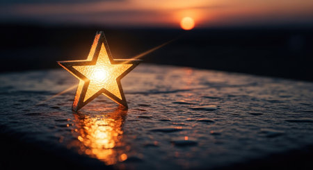 Star on the sunset background. Selective focus. Holiday concept.の素材