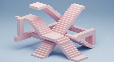 3d rendering of pink stairs on a blue background. The concept of success and growth.の素材