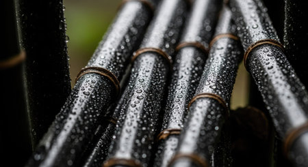 close up of black bamboo with water drops on it, stock photoの素材