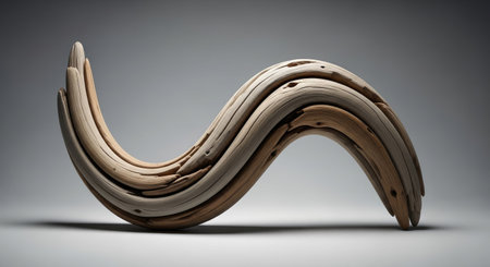 Abstract 3d rendering of a wavy shape made of wood.の素材