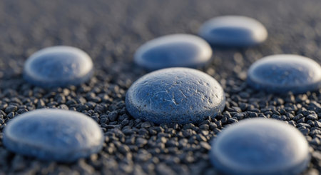 Pebbles on a black pebble background. 3d renderingの素材