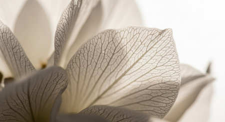 Close up of white flower petals on white background. Macro.の素材