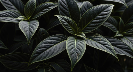 Close up of green ficus tree leaves, background and texture.の素材