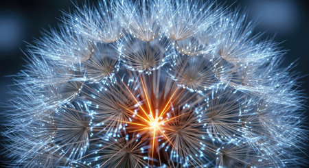 Abstract image of dandelion seeds against dark background. 3D renderingの素材