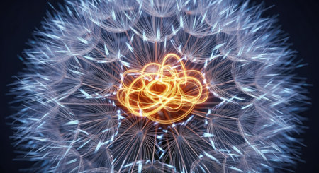 Abstract 3d rendering of a dandelion flower. Creative design background.の素材