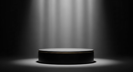 Black round podium on a black background. 3d rendering, mock upの素材