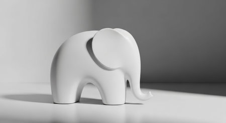 White ceramic elephant on a white background. 3d rendering illustration.の素材