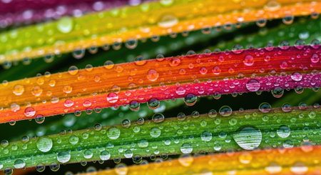 Rain drops on the grass blade close up macro photography with shallow depth of fieldの素材