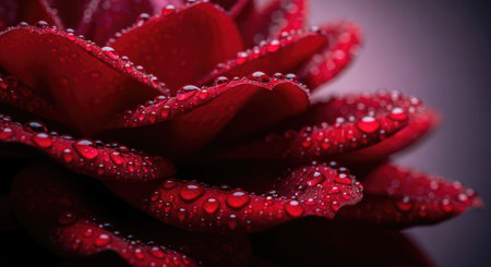 Beautiful red rose with dew drops on petals close upの素材
