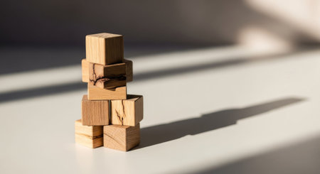 Wooden blocks on a white background. The concept of growth and development.の素材