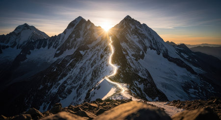Mountain landscape at sunset, Himalayas, Nepal, Asiaの素材