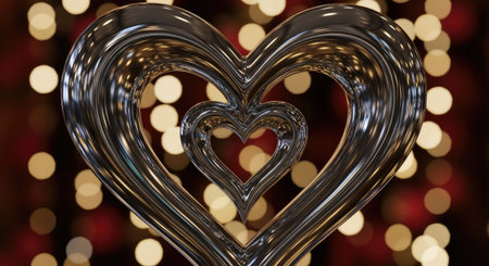 Heart shaped metal object on bokeh background. 3D renderingの素材