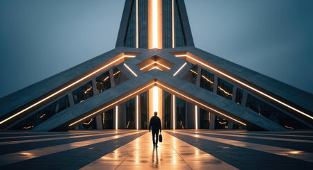 Businessman walking in front of modern architecture. 3D Renderingの素材