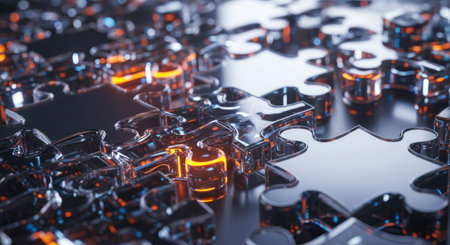 Close up of metal puzzle pieces. Teamwork concept. 3D Renderingの素材