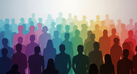 Silhouette Group of Business People with Colorful Gradient Backgroundの素材