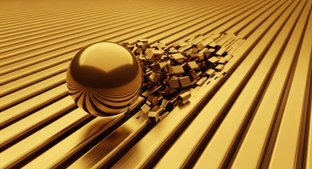 Abstract 3d rendering of golden cubes with sphere in the middle.の素材