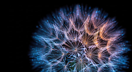Abstract dandelion flower with bokeh effect on black backgroundの素材