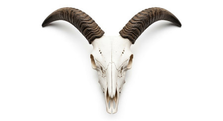 Skull of a goat with horns on a white background. Isolatedの素材