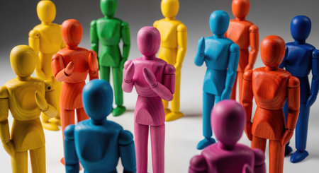 Group of colorful plasticine people standing in a row, conceptual image.の素材