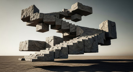 Stone stairs in the desert. 3d render. Computer generated image.の素材