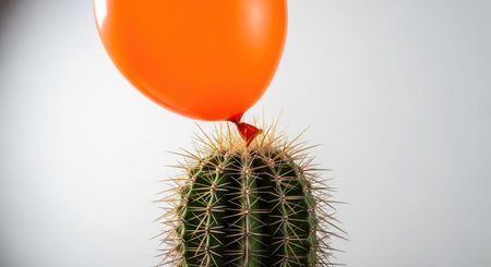 Cactus with orange balloon on white background. Minimal concept.の素材