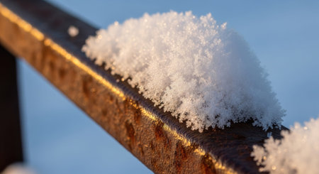 Close-up of the snow on the fence. Winter background.の素材